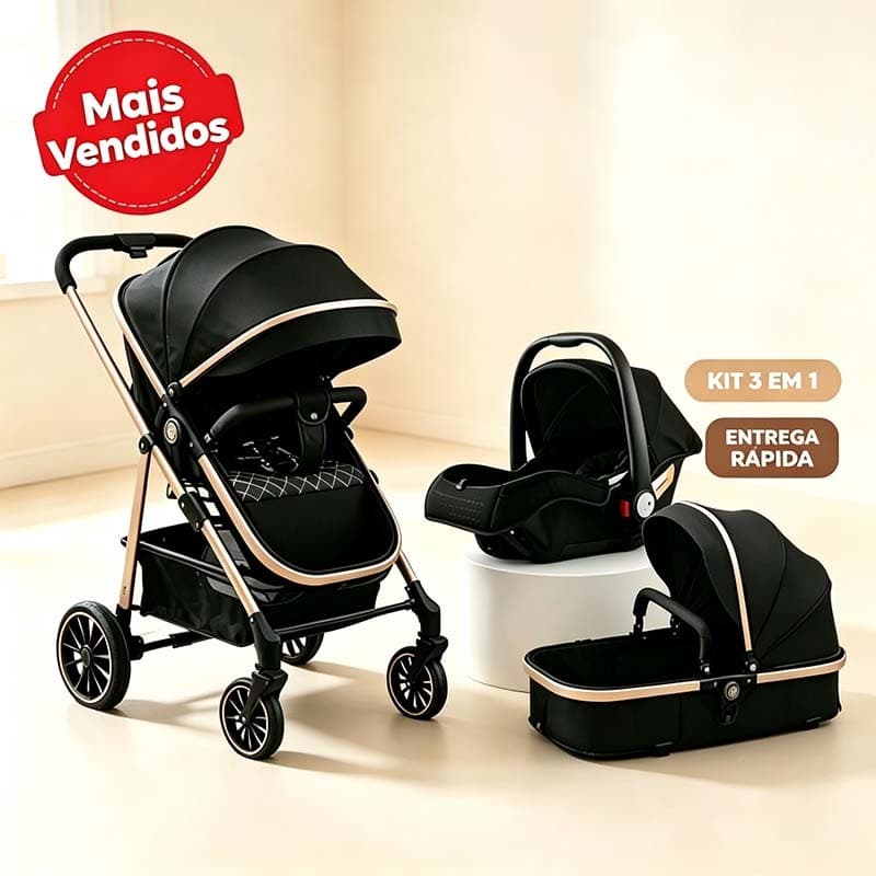 Carrinho de Bebê 3 em 1：Carrinho, Moisés e Bebê Conforto - Seguro e Confortável, O Preferido de Todas as Mamães!
