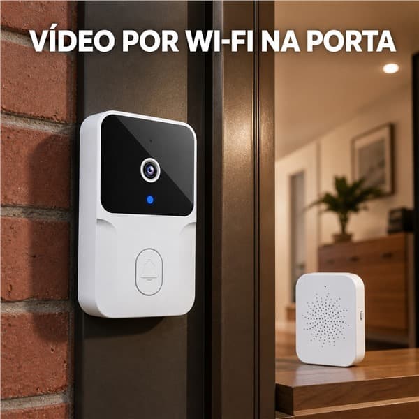 Campainha Inteligente Vídeo Porteiro Wi-Fi Com Câmera HD Visão Noturna App Celular