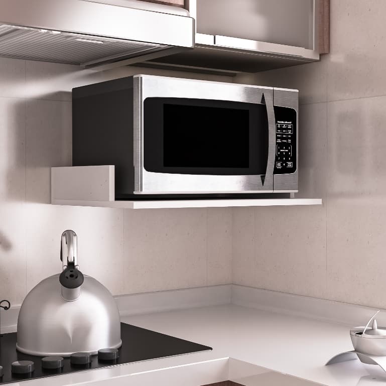 Prateleira Suporte para Microondas/Impressora Nicho MDF 60x40 cm Suporte Invisível - Branco ou Preto Moderno
