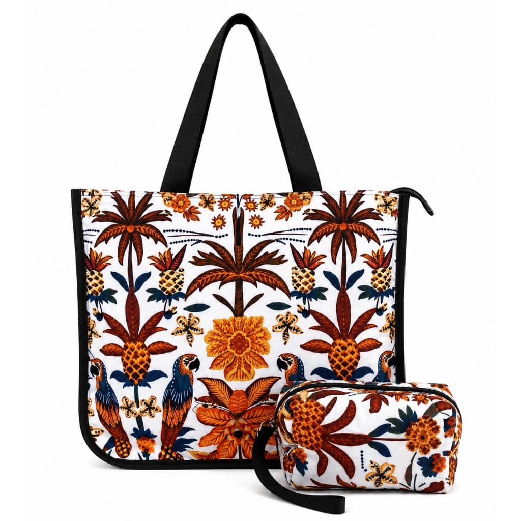 Kit Sacola Bolsa Tote Praia + Necessaire Organizadora Maquiagem Estampada