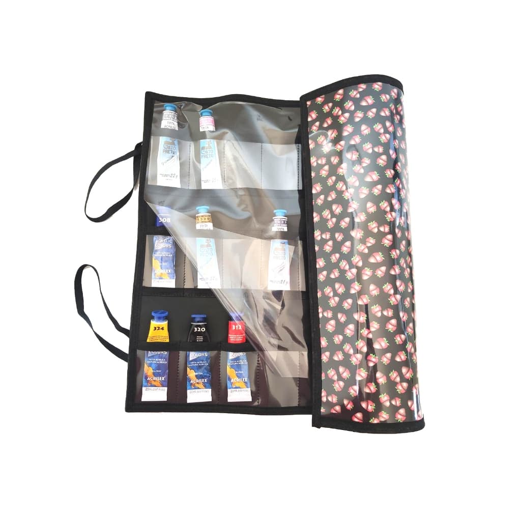 Estojo de enrolar porta tintas de pintura com 30 divisórias porta tubinhos de tinta tipo bisnaga organizador de tintas