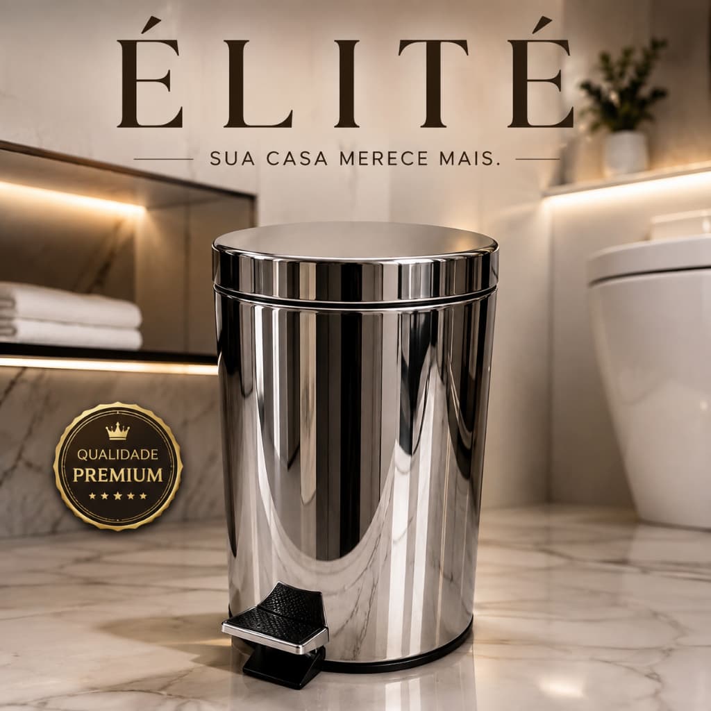 Lixeira Inox 3L com Pedal, Tampa e Balde Interno Removível para Banheiro ÉLITÉ