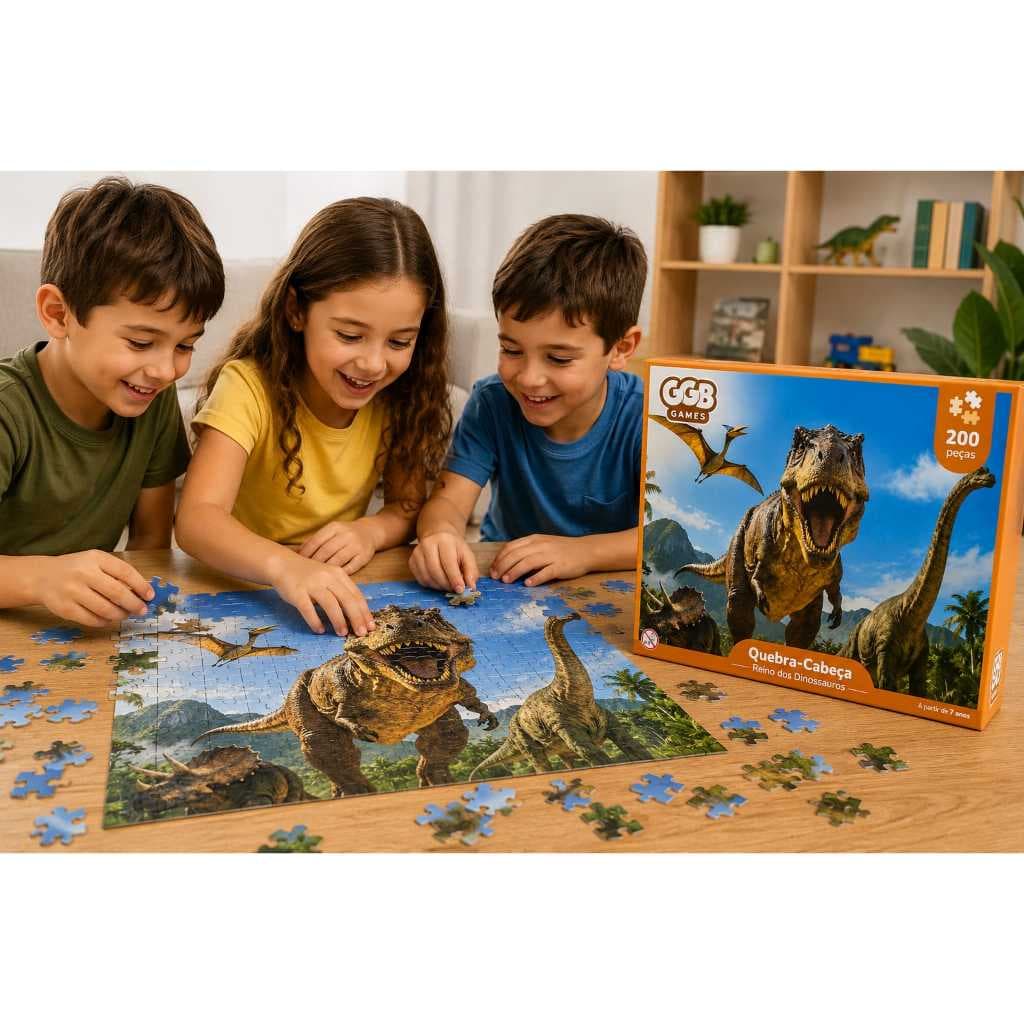 Quebra-Cabeça Dinossauro 200 Peças Infantil Brinquedos Presente Educativo Interativo Pedagógico Dia Das Crianças