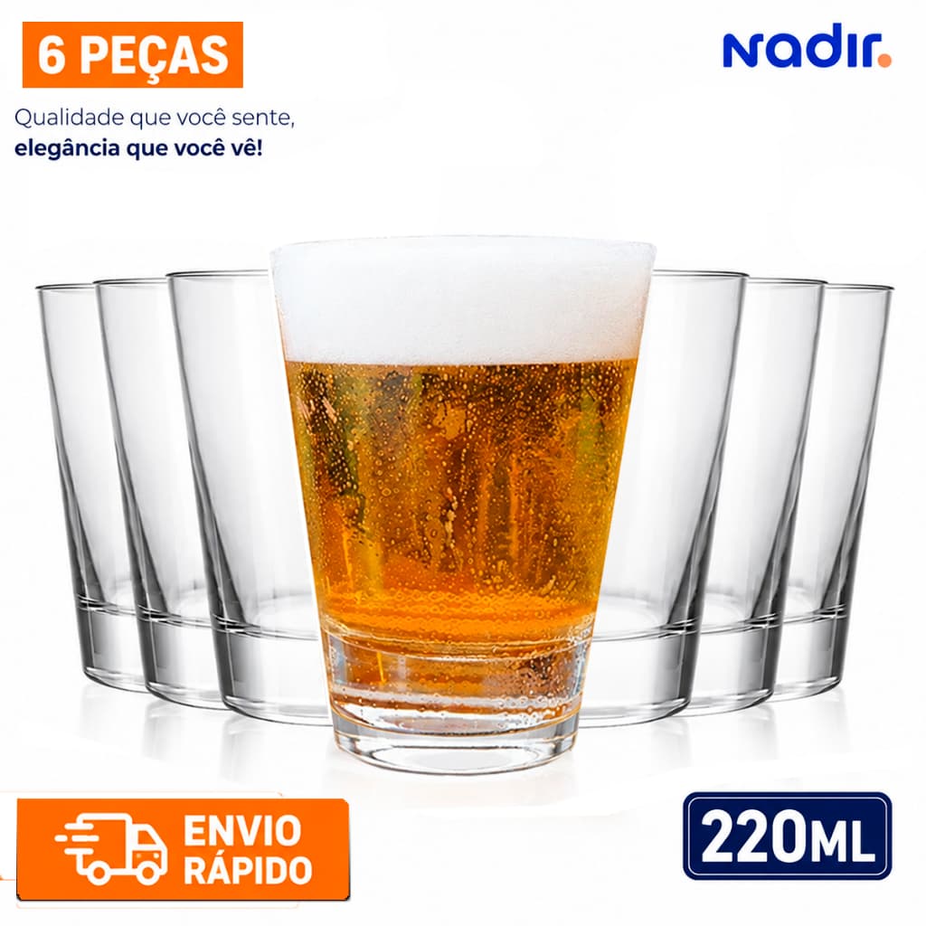 Kit jogo de 6 Copos de vidro Old Fashioned copo de vidro Nadir 220ml copo de cerveja bar resistente