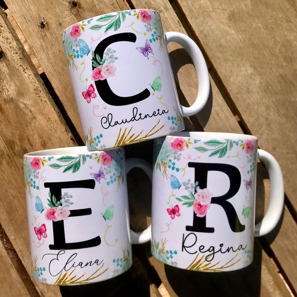 Caneca com nome letra inicial personalizada presente
