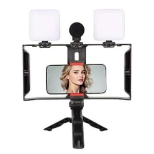 Kit Estabilizador Celular 2 Luz LED Microfone Tripé