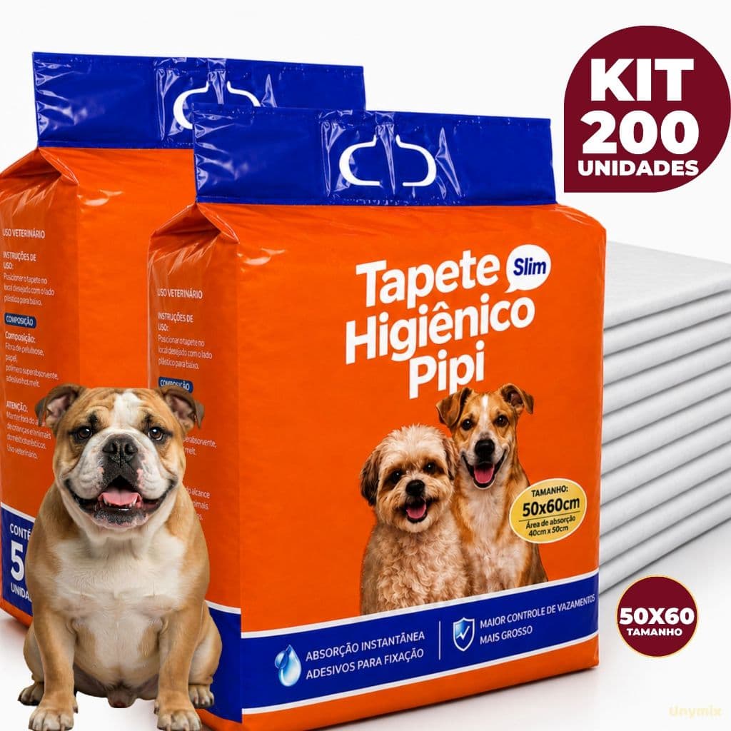 Kit 50/100/150/200 Tapetes Higiênicos Slim Fralda Descartável Absorvente para Cachorro Adulto e Filhote 50x60 cm