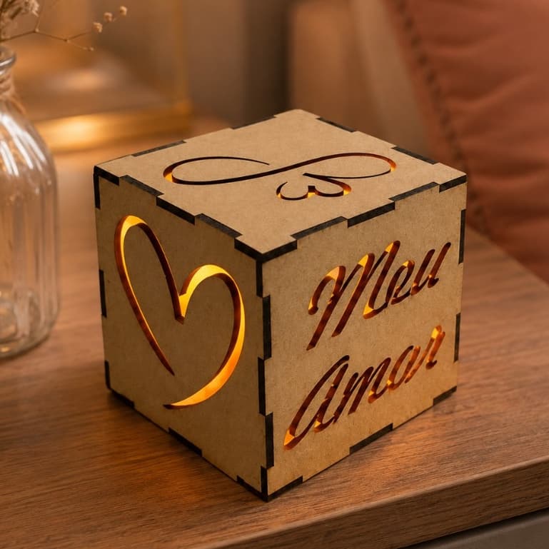 Luminária Amor Decorativa Em MDF Cru Com LED Luz Quente Para Mesa E Cabeceira
