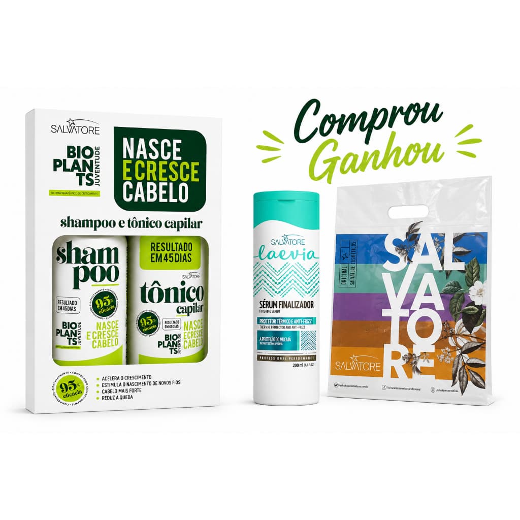 Bioplants Nasce e Cresce Cabelos Salvatore Antiqueda Força Crescimento Shampoo 300 ml Tônico 120 ml