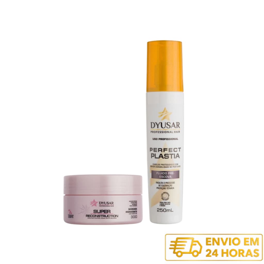 Kit Máscara Super Reconstrução Capilar Profissional 300g + Fluído Pré Escova DYUSAR