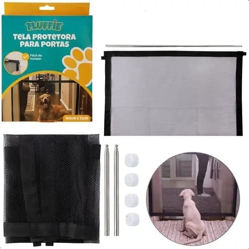 Rede De Proteção Tela Pet Com Gancho Gatos Cachorros Grade 72x180 Com Gancho Fluffie Gatos Cachorros