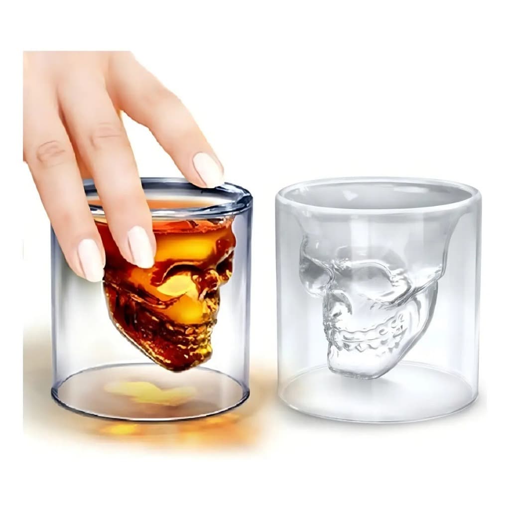 Copo Caveira Vidro Duplo 150ml 2 Unidades Whisky Shot Doomed