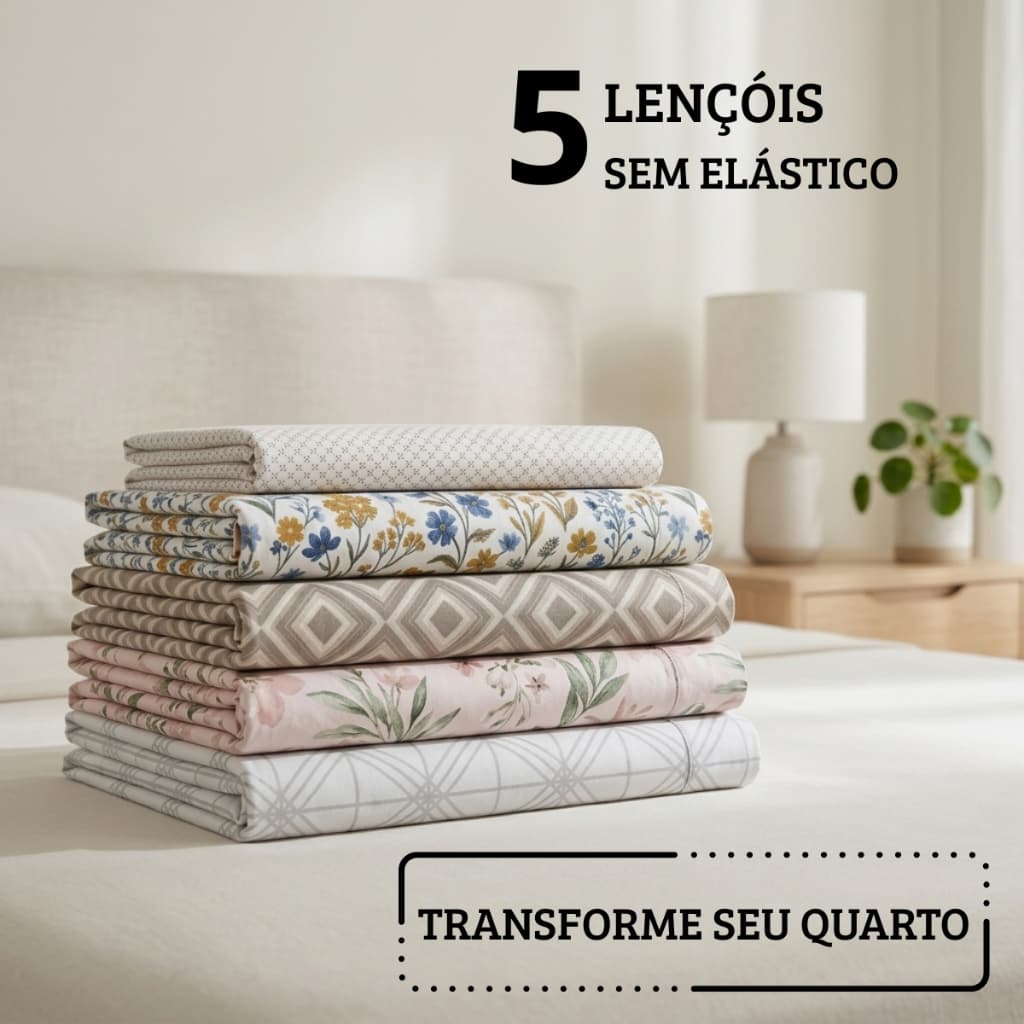 Kit 5 Lençol Queen Sem Elástico Avulso Forro de Cama Lençol de Cobrir Toque Macio Estampado