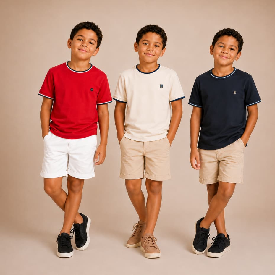 Kit 3 Peças Camisetas Premium Infantil Gola e Punho com Detalhes
