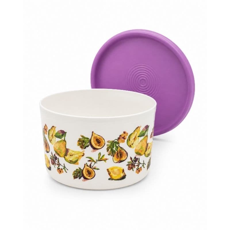 Tupperware Pote Redondo Decorado Frutas com Tampa Lilás – Recipiente Porta Alimentos Cozinha