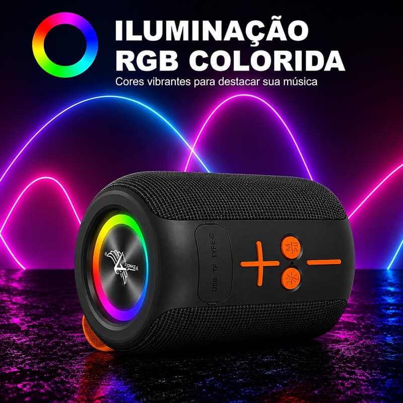 Caixa de Som Bluetooth 5.3 Portátil 50W IPX6 Luz RGB TWS À Prova D'água
