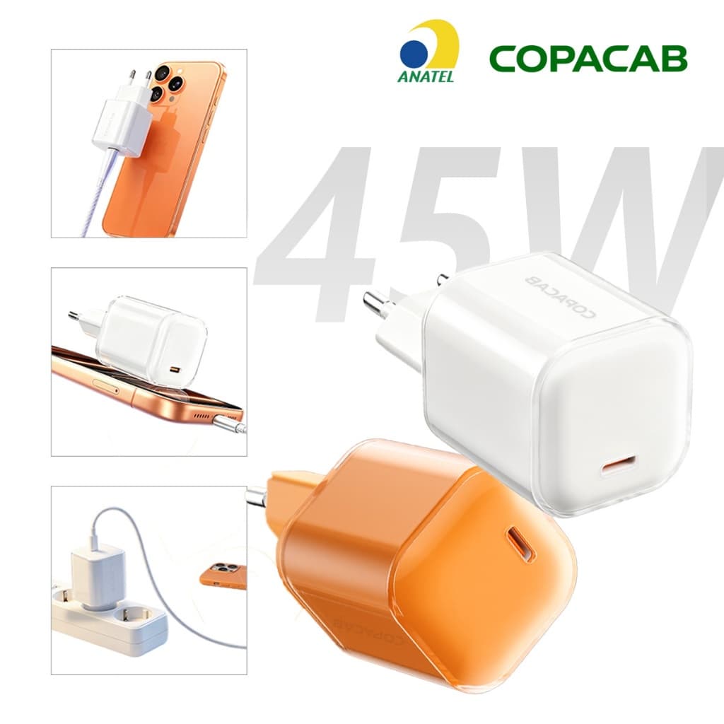 Carregador PD 45W Turbo Mini Cubo Pro Compatível com iPhone 17 16 15 14 13 12 11 Proteção Térmica Carregamento Rápido