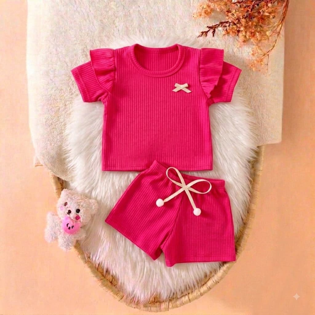 Conjunto Menina Blusa Manga Curta E Shorts Canelado Verão.