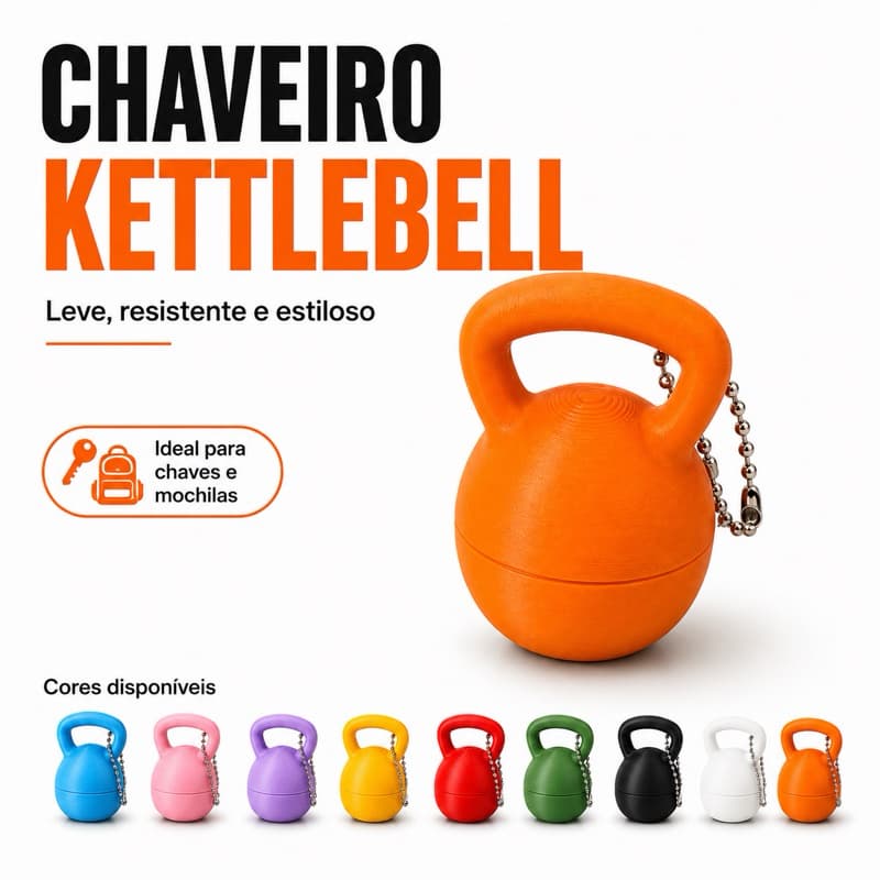 Chaveiro Mini Kettlebell Crossfit Porta Comprimido e Joias Rosqueável Academia