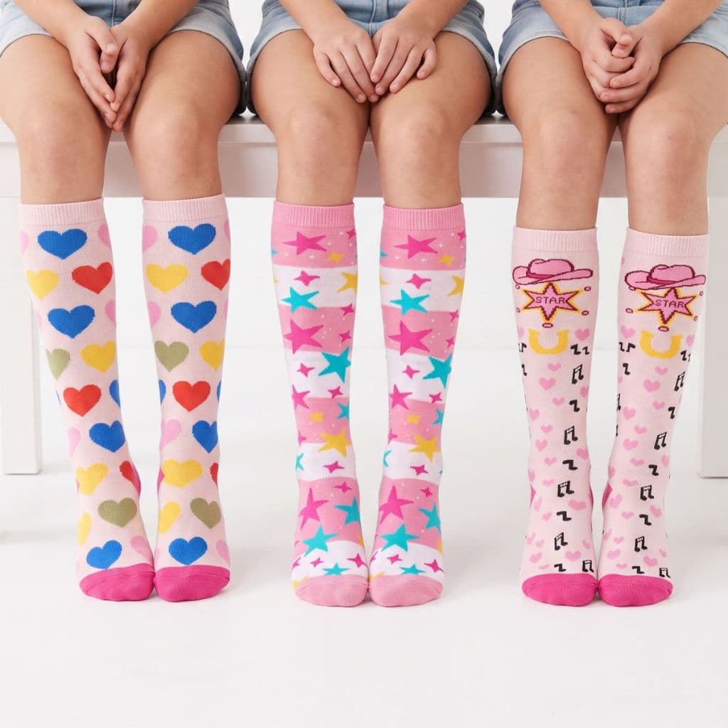 Combo 3 Meia Infantil Menina Galochita Meia Infantil Para Galocha Colorida 3/4 Cano Alto Macia Confortável Escolar
