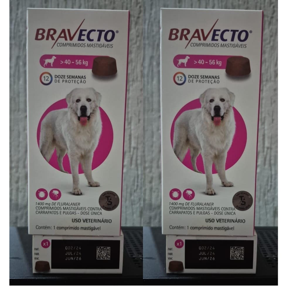 2.cx Antipulgas Bra.vecto 1400mg para Cães de 40 a 56kg 1 Comprimido