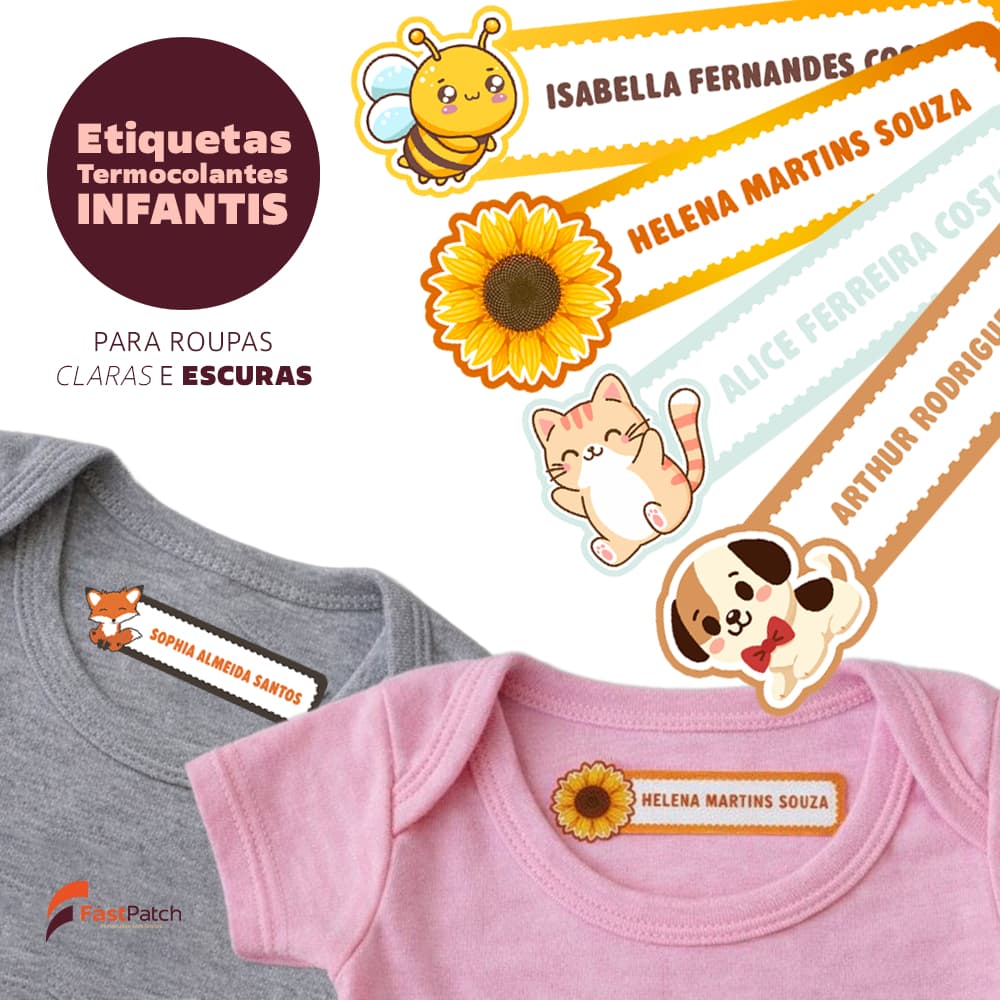 30 Etiquetas Termocolantes 5x1cm Infantil Bebê Creche Tecido