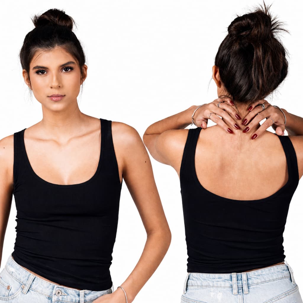 Regata Preta Feminina Básica Lisa Confortáveis Casual Para Dia a Dia Elegante Composição Look