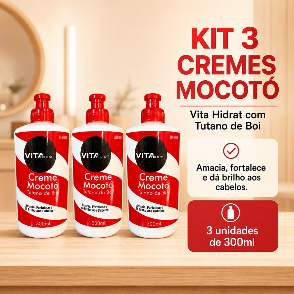 Creme Mocotó Tutano De Boi 300ml Hidratação Profunda Fortalecimento E Brilho Dos Cabelo Kit Com 3