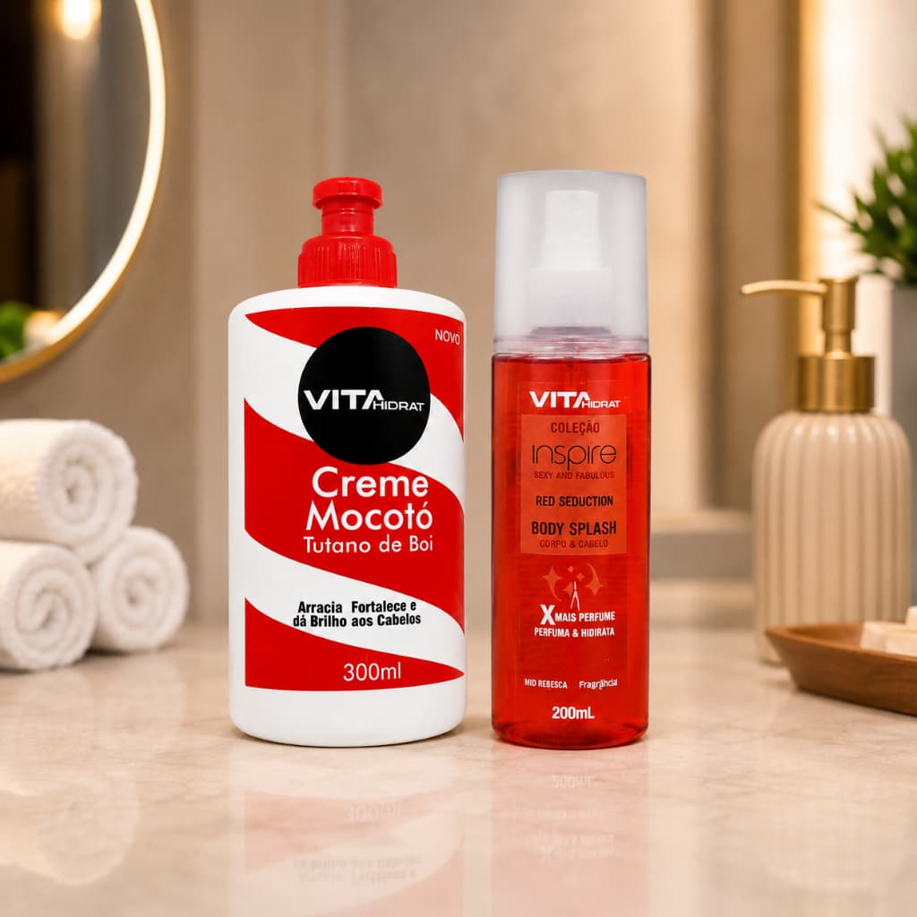 Kit Vita Hidrat Creme Mocotó 300ml Fortalecimento E Brilho + Body Splash Red Seduction 200ml