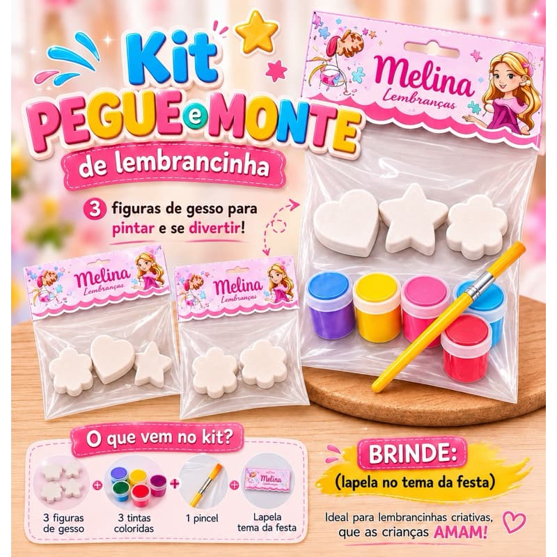 Kit Pintura Em Gesso Monte Voce Mesmo Com Tinta Pincel E Lapela Lembrancinha Infant