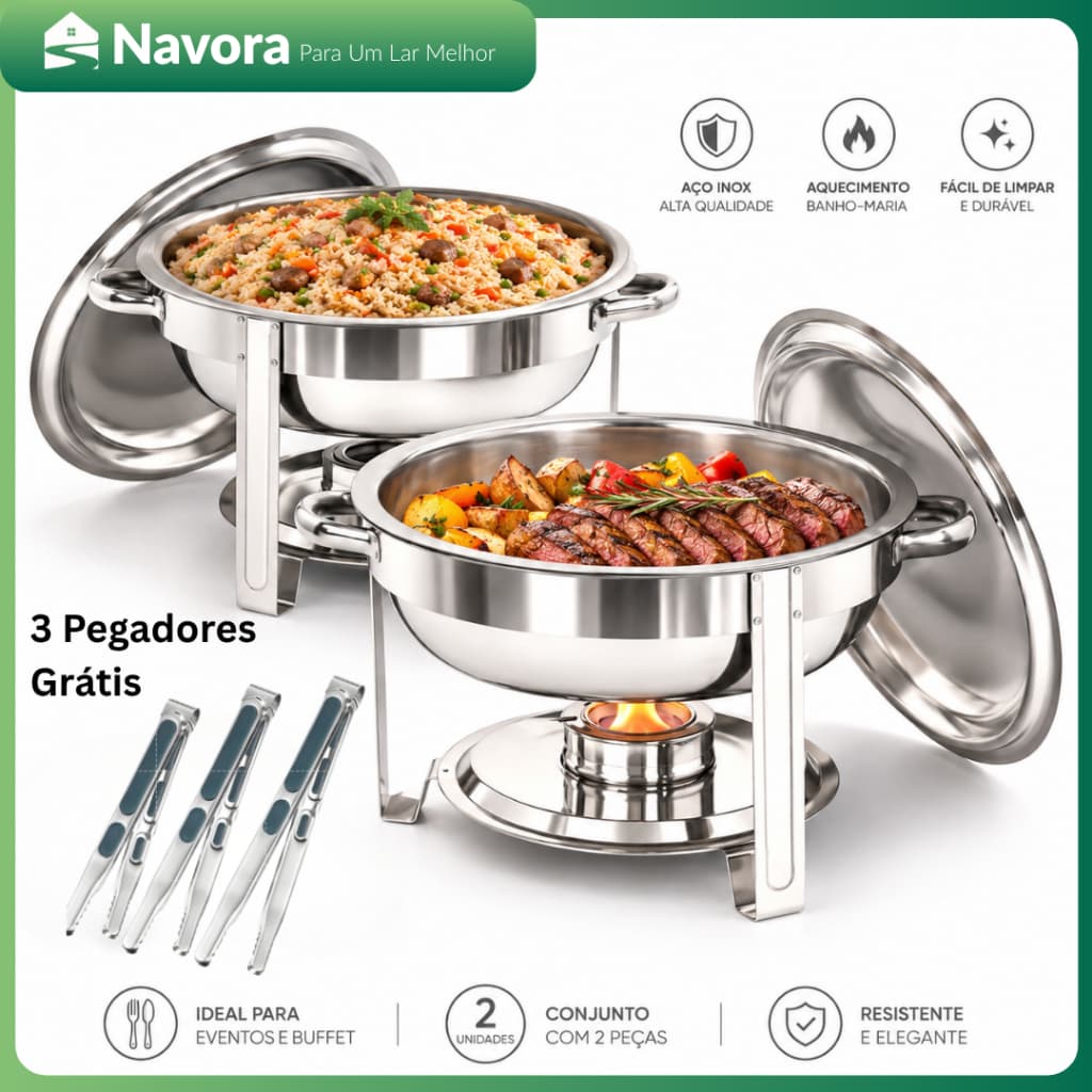 Rechaud Inox 5L Banho Maria Buffet Aquecedor de Alimentos com Tampa Profissional