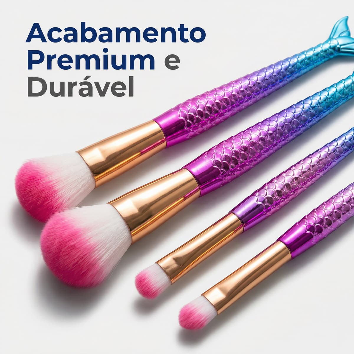 Kit 04 Pincéis Sereia Cor Sortida para Maquiagem Cerdas Macias Cabo Decorativo Dia a dia e