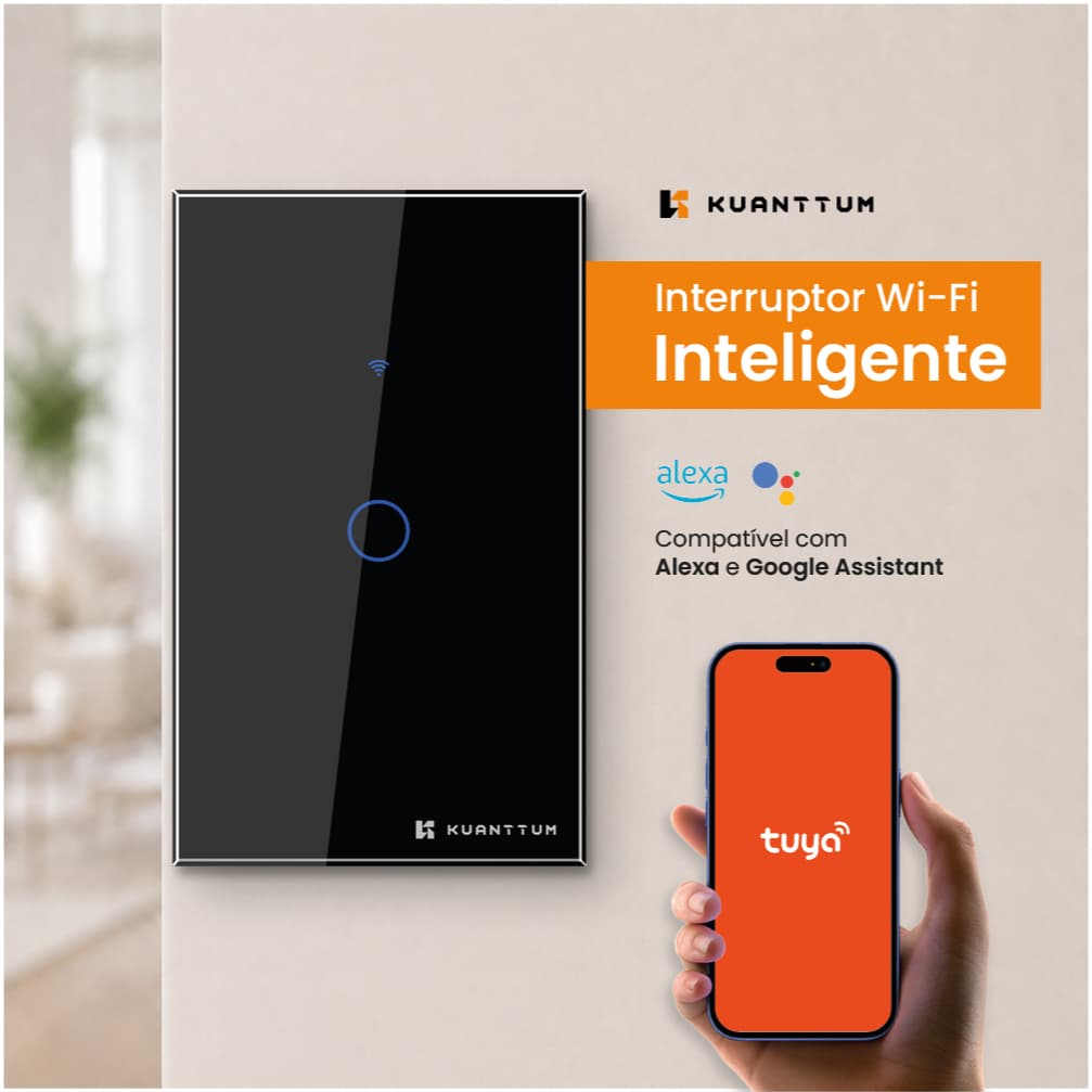 Interruptor Touch 1 Botão Wi-Fi Kuanttum TK1001 Preto