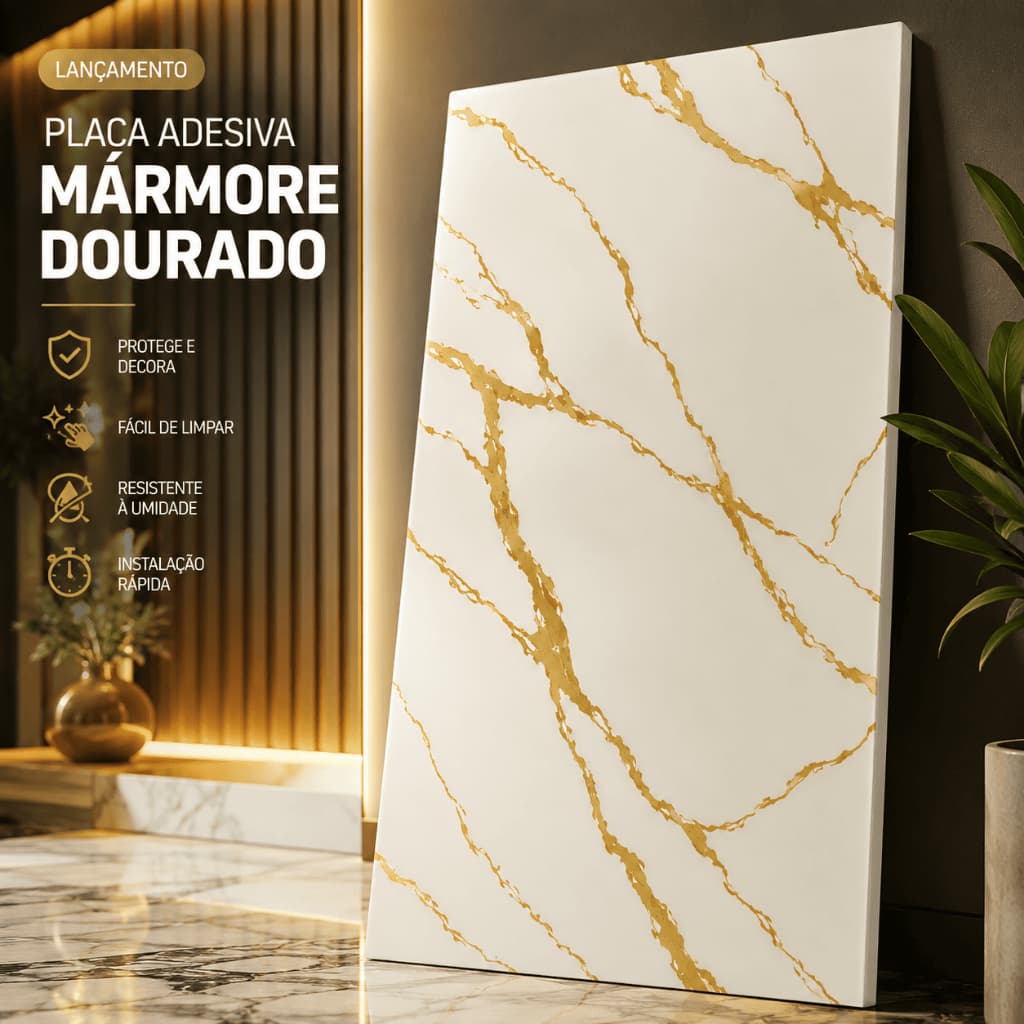 Kit 10 Peças Placas Adesivas Mármore 3D Vinílico Revestimento Parede Autocolante Relevo Lavável Decoração Casa 60x30cm
