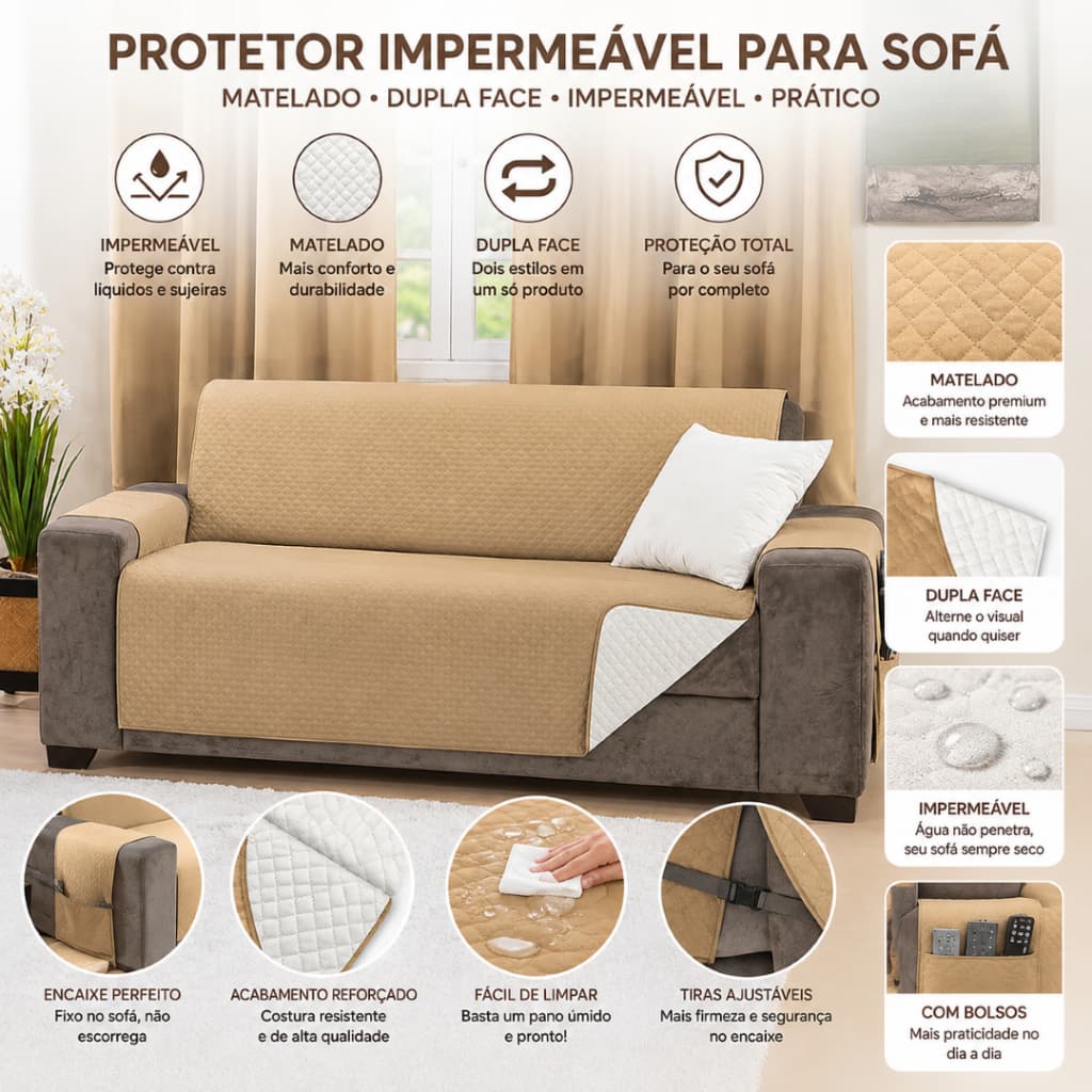 Protetor Impermeável Para Sofá Matelado Dupla Face 2 e 3 Lugares Kit ou Avulso