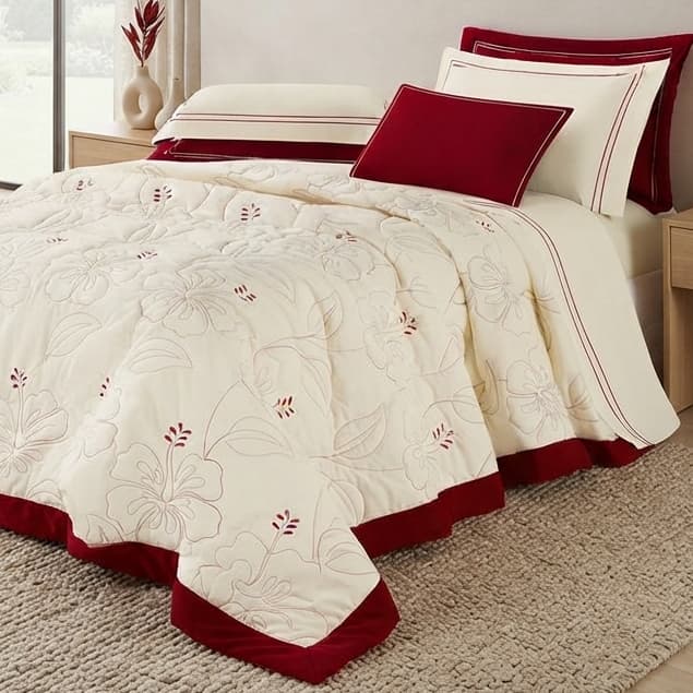 Cobre Leito Casal Queen Toque de 100% Algodão Micropercal 400 Fios 4 peças Bordado com Almofada - Coleção Belle