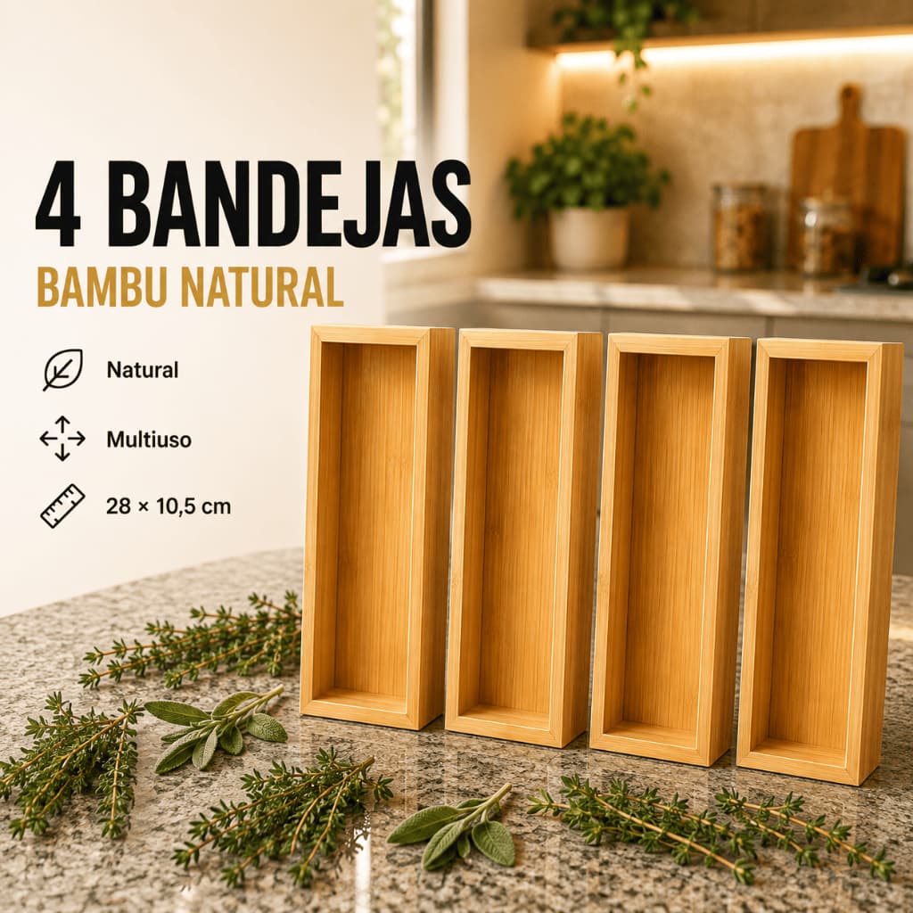 Kit 2 3 e 4 Bandejas Gaveta Retangular Funda 28cm Conjunto em Bambu Para Decoração Organização