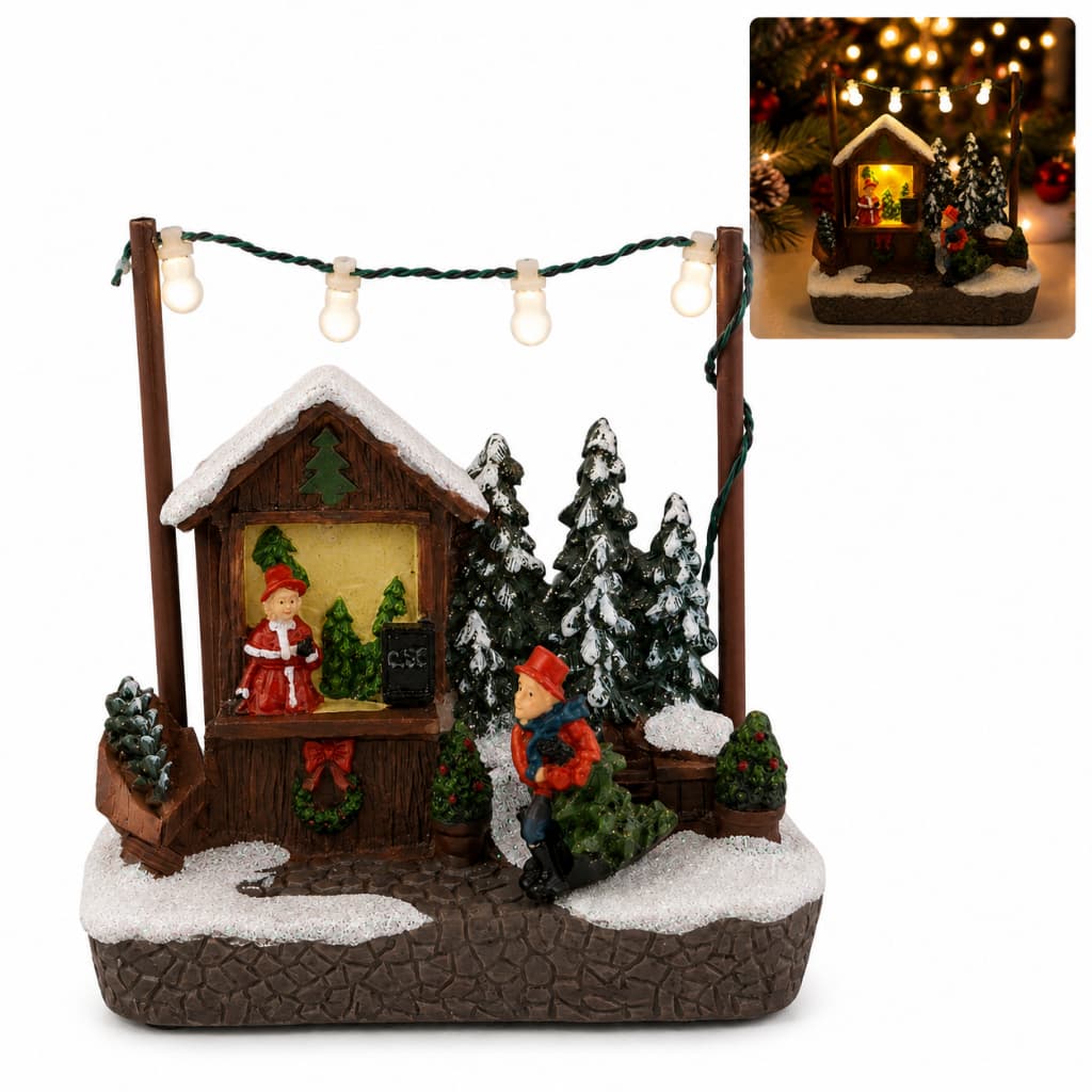 Casinha Natalina com Luz LED Quente 13cm Cenário Decorativo Enfeite de Natal