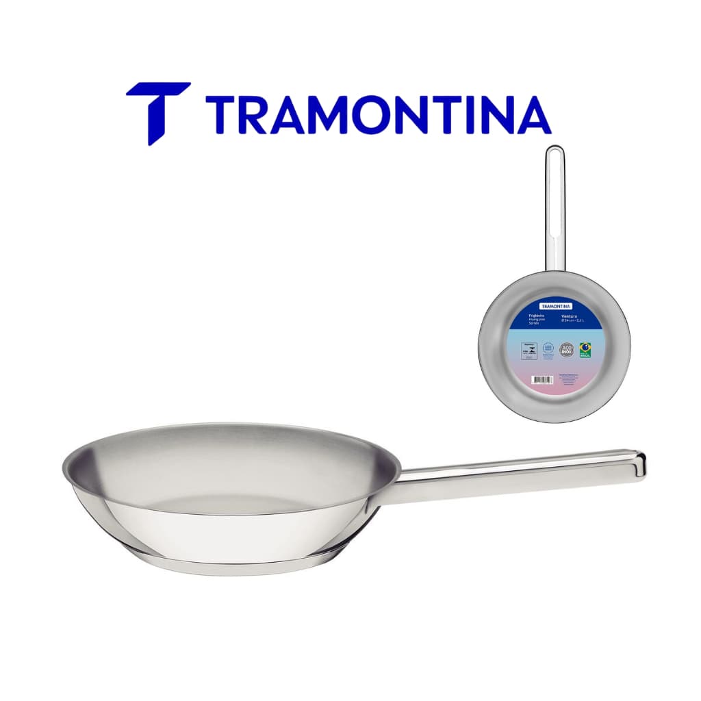 Frigideira Tramontina Ventura 24cm Aço Inox Fundo Triplo Indução Antiaderente Fritar Carne Ovo Cozinha Fogão Casa