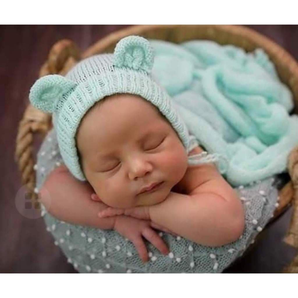 Touca urso Newborn em Tricô |  para Ensaio Fotográfico Bebê | Unissex | Prop Newborn