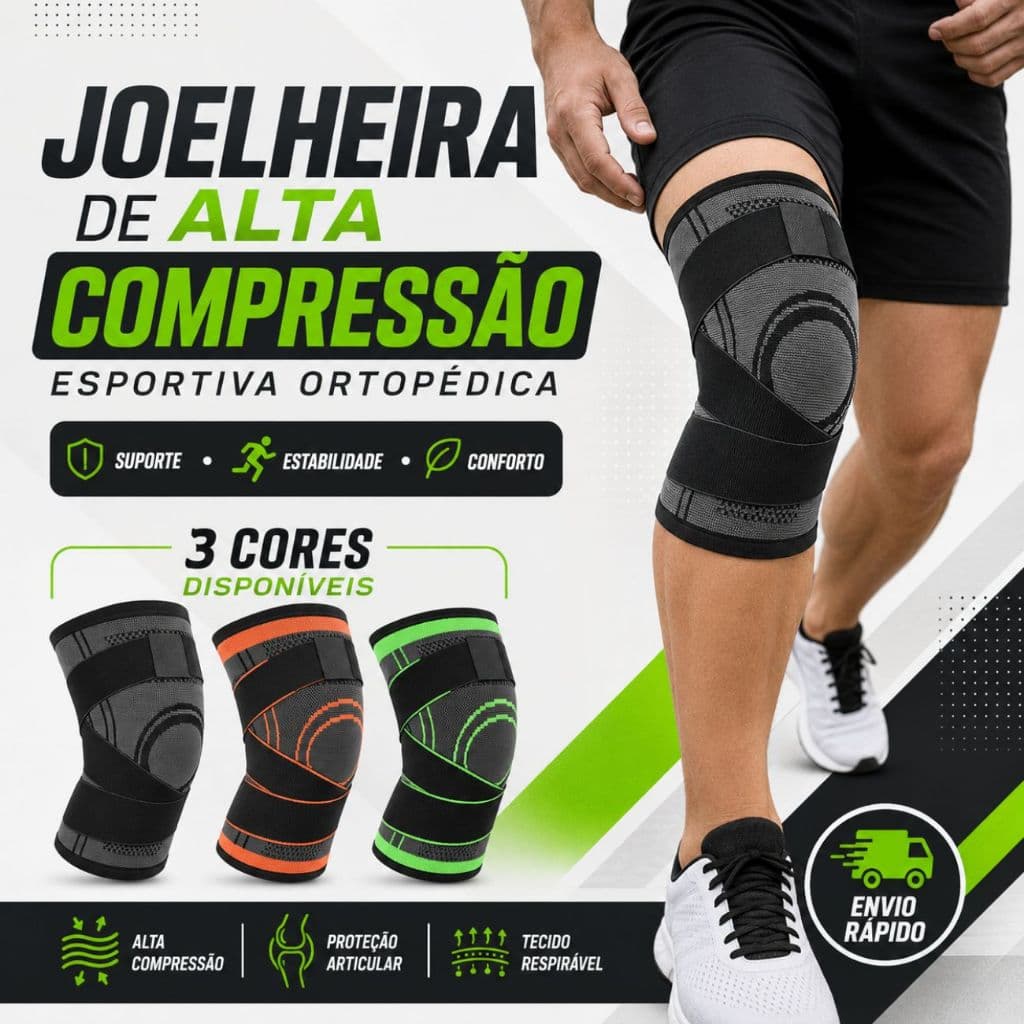 Joelheira Alta Compressão Esportiva Ortopédica Ajustável com Faixas Crossfit Vôlei | Envio Imediato