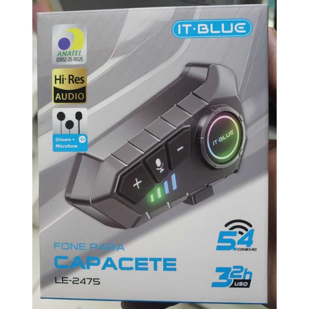 Intercomunicador Fone e Micro Fone Para Capacete de Moto LE 2475 IT BLUE Audio HI RES Até 32hs de Uso Conexão Wireless