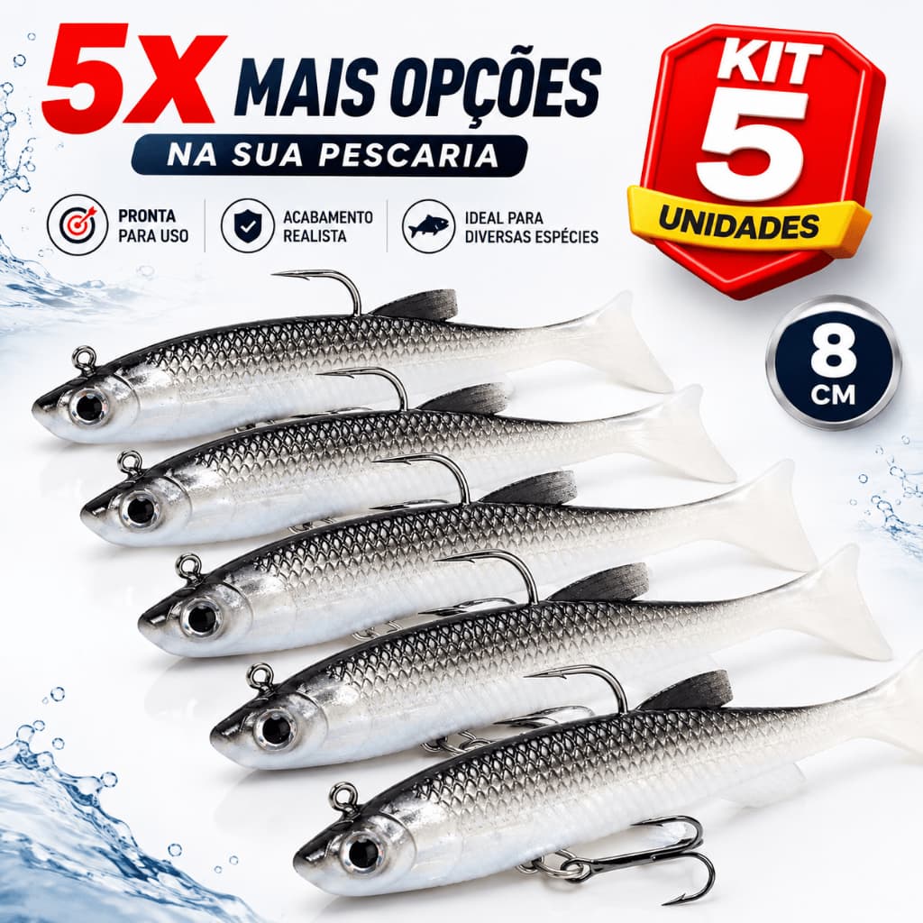 Isca Artificial Soft Bait Silicone Tucunaré Traíra Corvina Kit  1/5/10