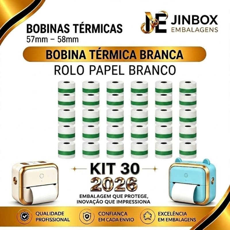 30 Rolo De Papel Térmico branco 57mm-58mm Refil Serve Para Mini Impressora Infantil Portátil Câmera infantil  Maquininha