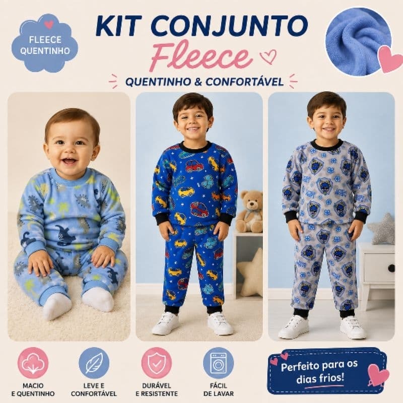 KIT 3 conjunto infantil menino,conjunto plush,conjunto quentinho fleece,roupa infantil menino,roupa de bebê menino
