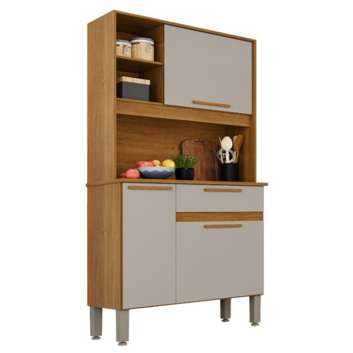 Armário de Cozinha Compacto em MDP 3 Portas 3 Nichos 1 Gaveta Cinamomo/Off