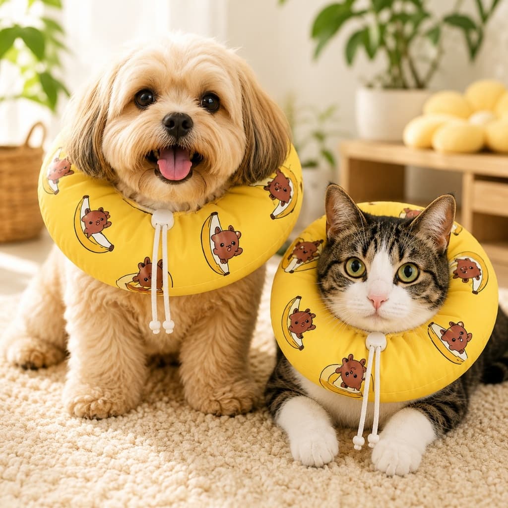 Colar Elizabetano Pós cirúrgico para Pet Recuperação Cães e Gatos Banana