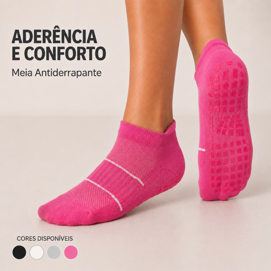 Meia Antiderrapante Cano Curto Pilates Hidroginástica Feminina Yoga Academia Solado Emborrachado