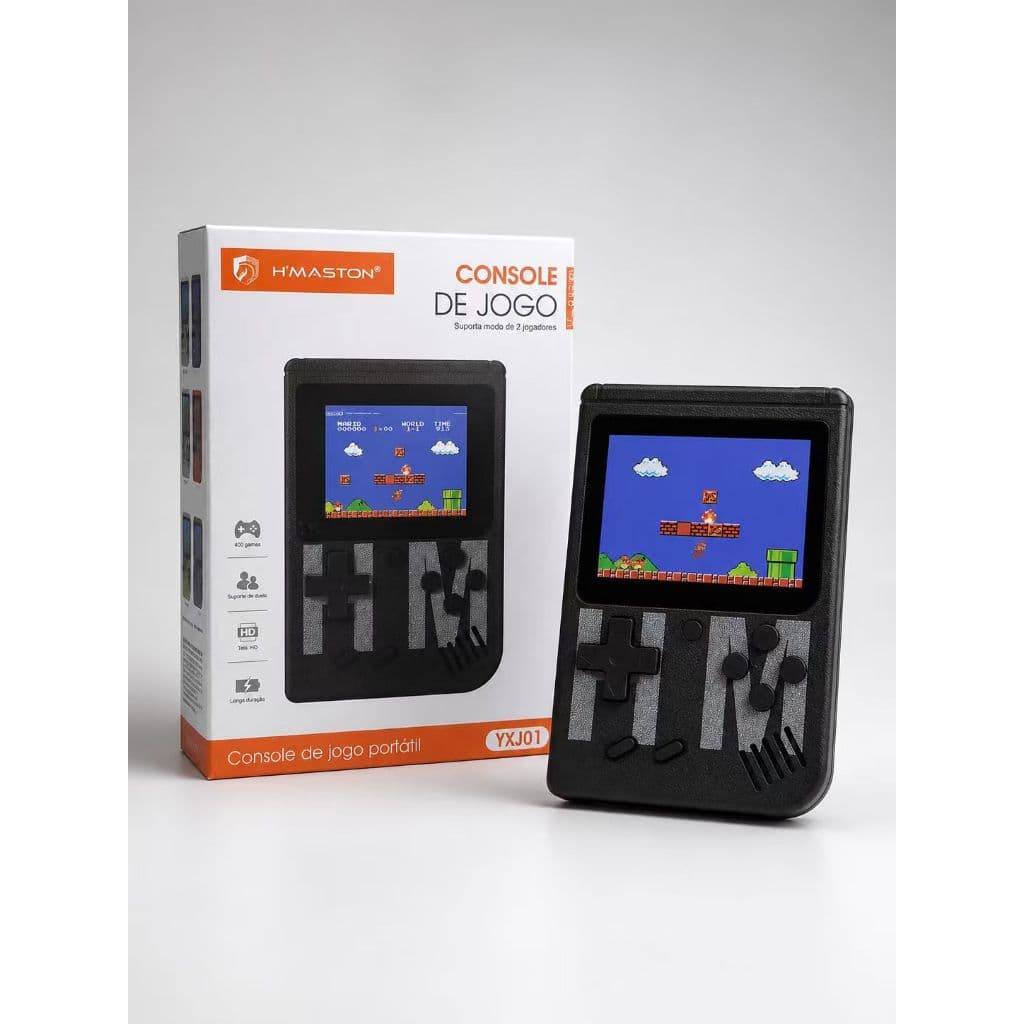 Console de Jogos Portátil Retrô H'Maston YXJ01, 400 Jogos Clássicos, Tela Retroiluminada, Modo 2 Jogadores, Conexão na T
