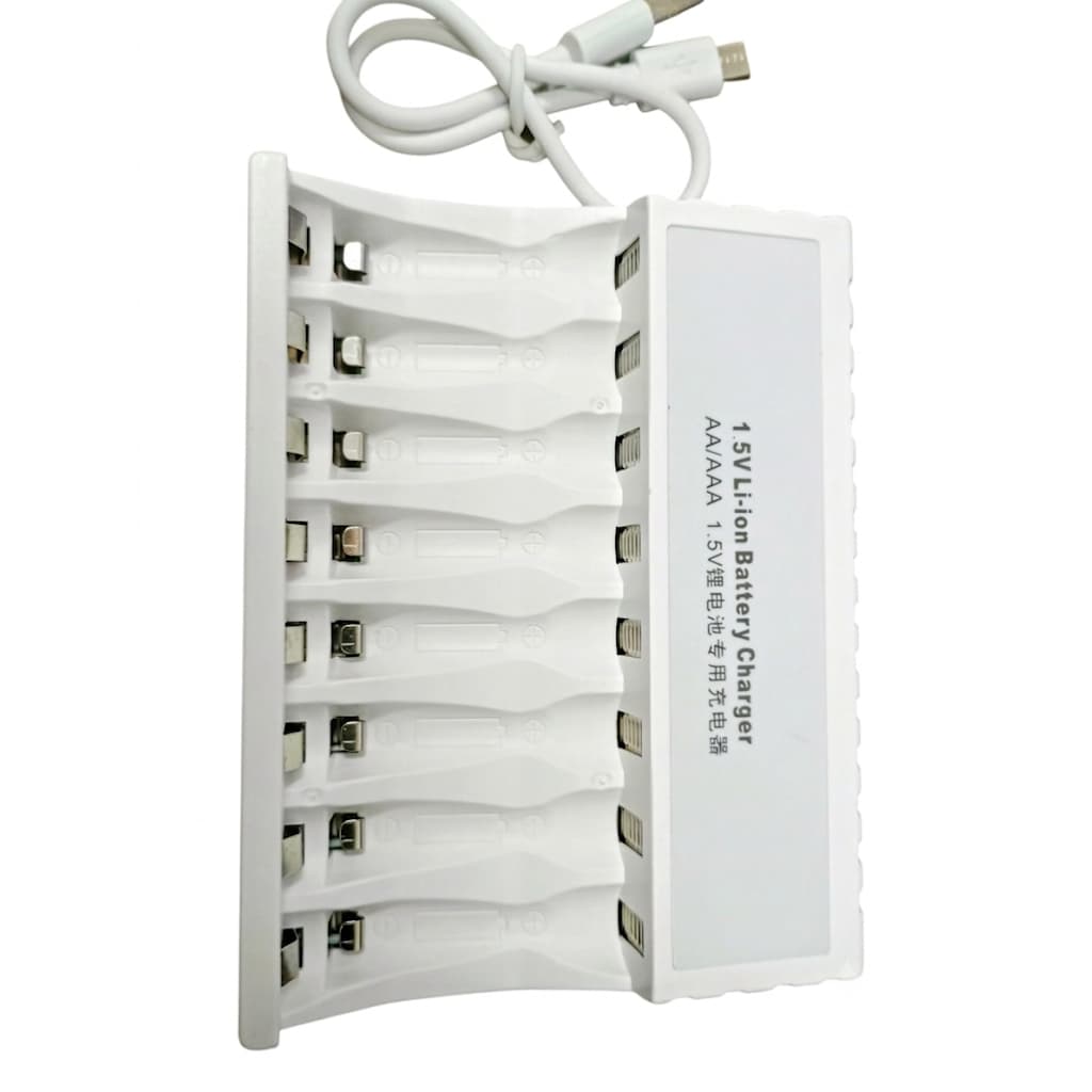 CARREGADOR DE PILHAS RECARREGÁVEIS 8 SLOTS 1,5V LI-ION AA/AAA